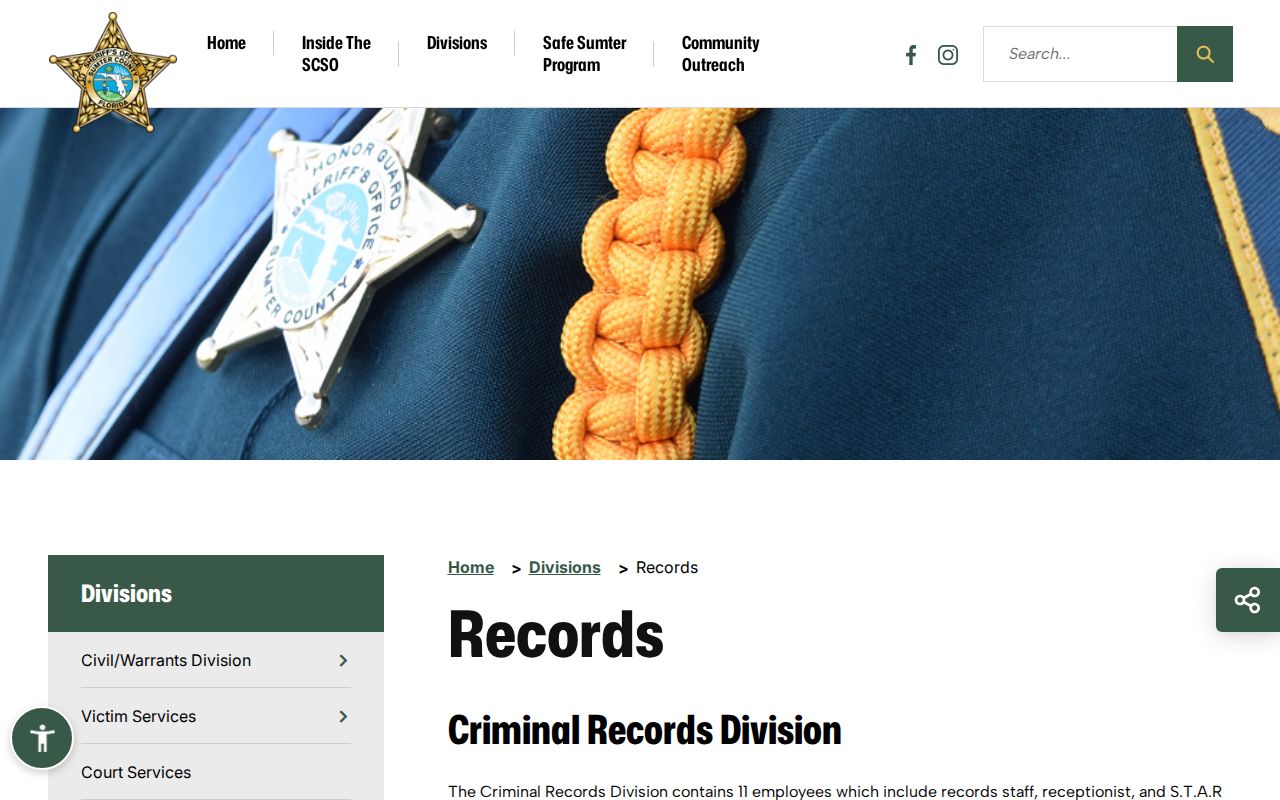 Sumter County booking record request and fee information