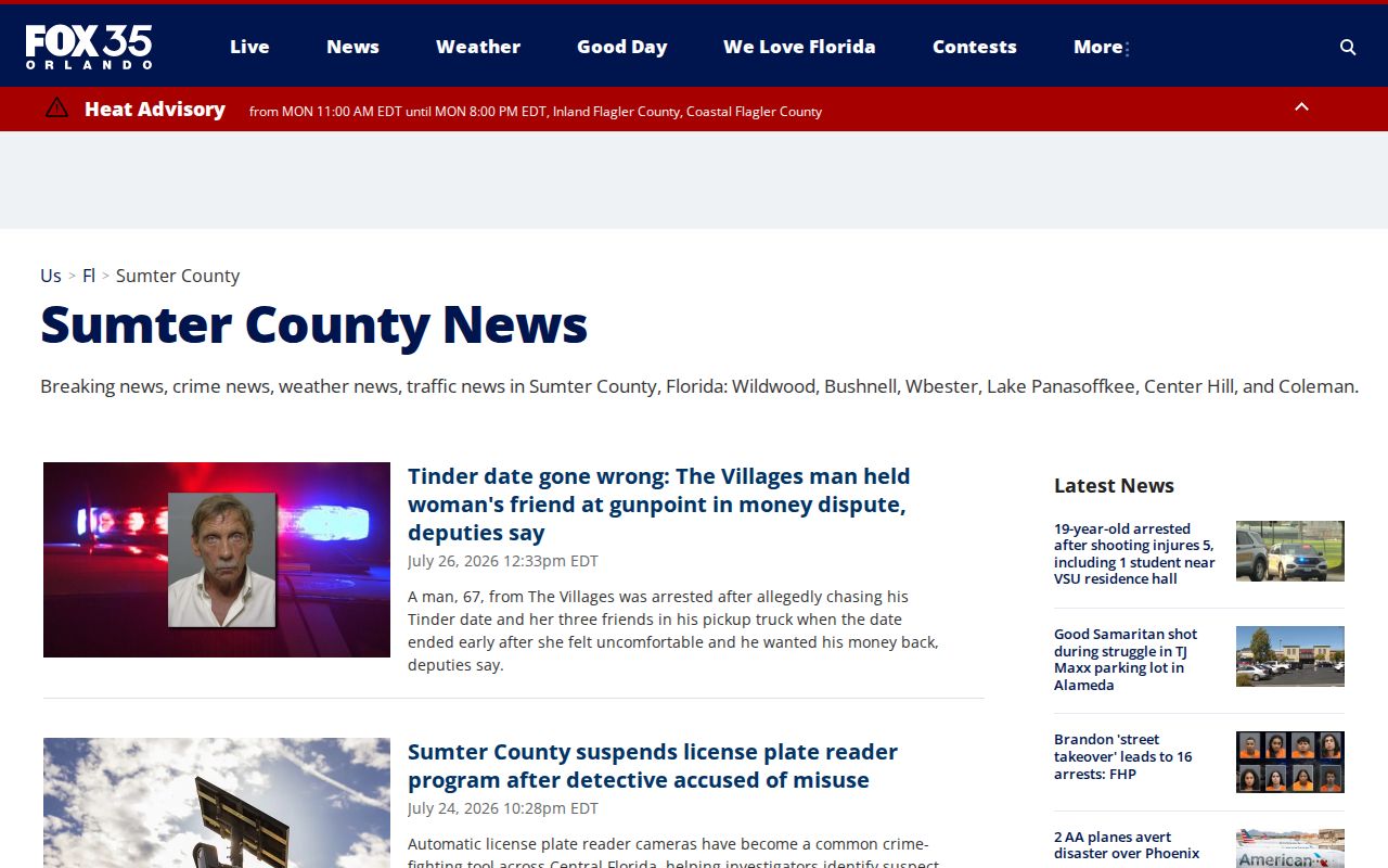 FOX 35 Orlando Sumter County crime news and arrest coverage section