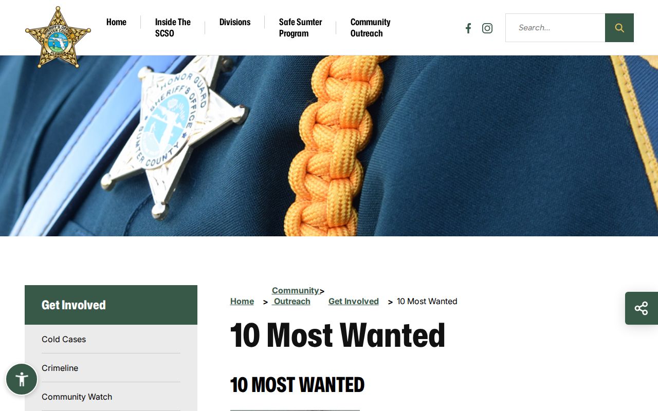 Sumter County Sheriff's Office 10 Most Wanted list heading and official context
