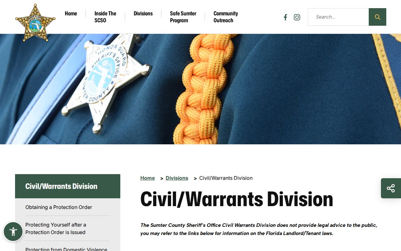 Sumter County Sheriff's Office Civil and Warrants Division contact context